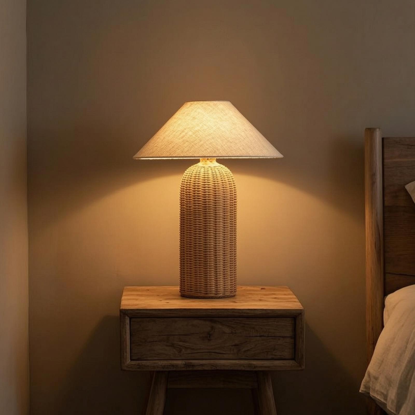 Bedside Lamp Rattan Base Fabri - đánh giá và giá Lighting Table Decor