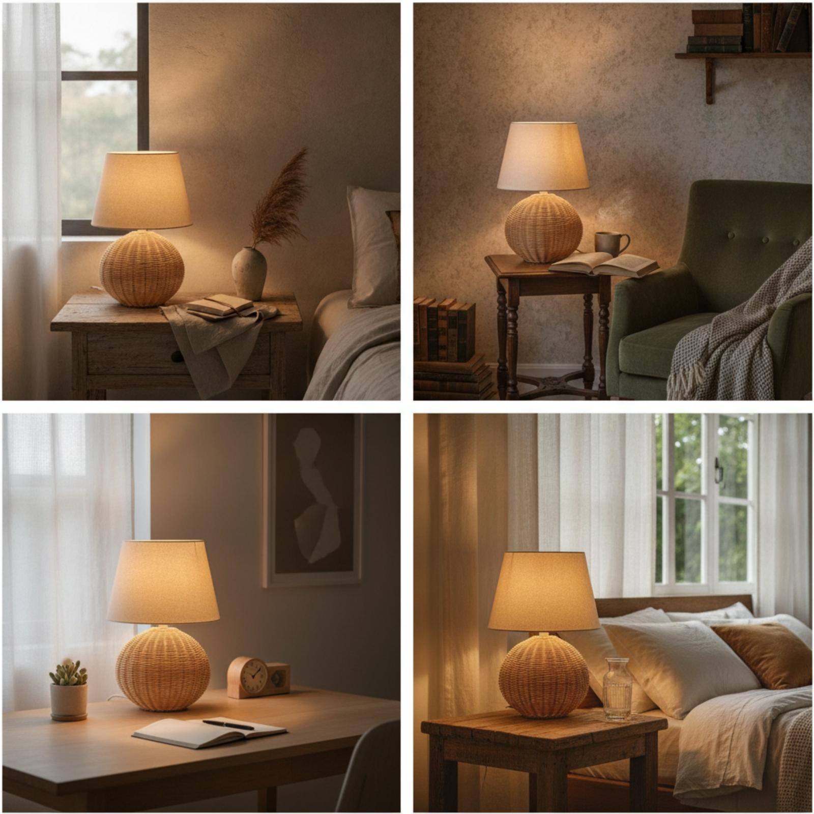 Bedside Lamp Rattan Base Fabri - đánh giá và giá Lighting Table Decor