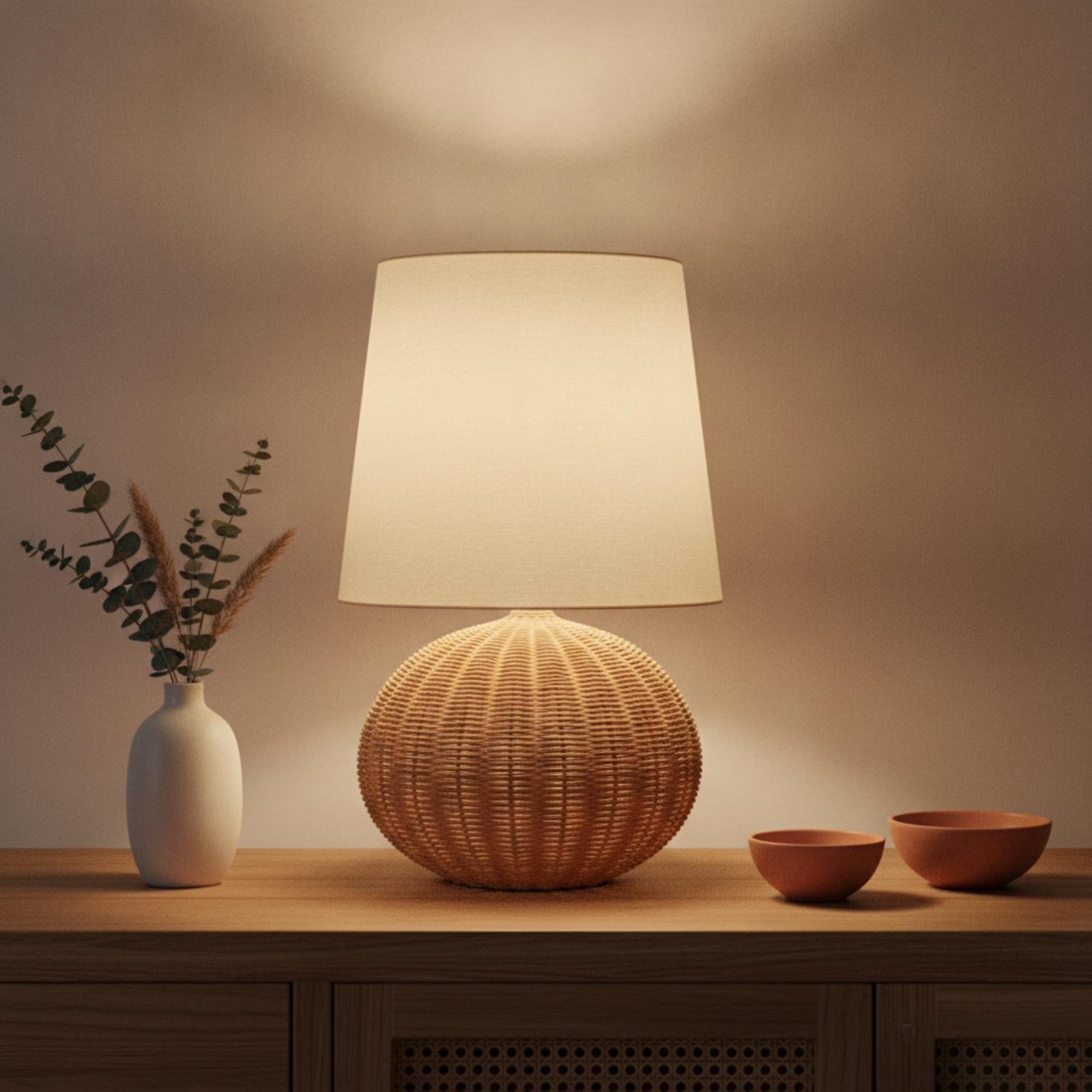 Bedside Lamp Rattan Base Fabri - đánh giá và giá Lighting Table Decor