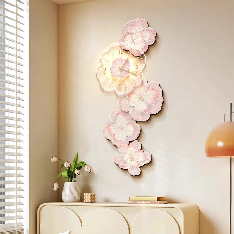 Pink Flower Light Luxury Wall  - đánh giá và giá Lighting Home Decor Wall Clocks
