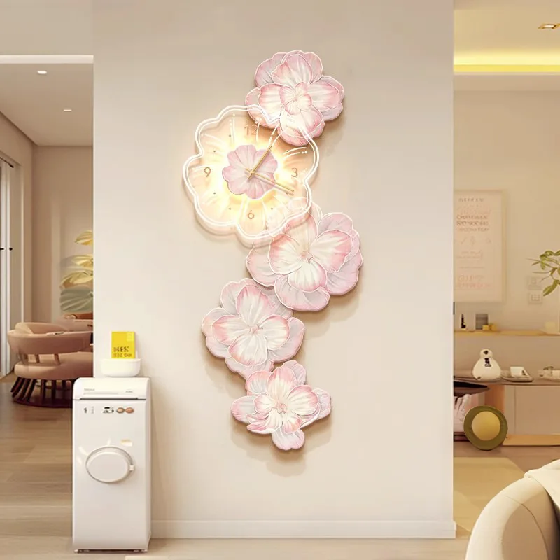 Pink Flower Light Luxury Wall  - đánh giá và giá Lighting Home Decor Wall Clocks