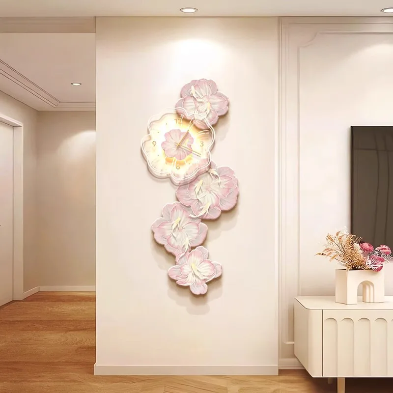 Pink Flower Light Luxury Wall  - đánh giá và giá Lighting Home Decor Wall Clocks